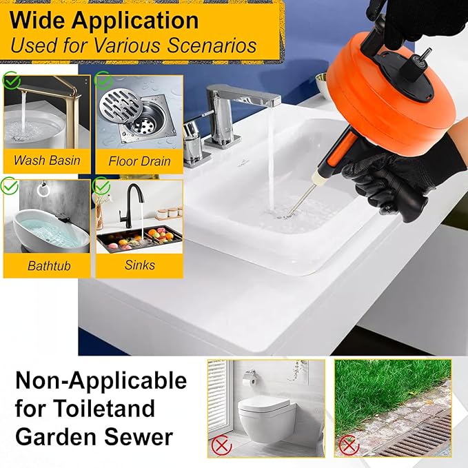 Drain Auger 50FT, Drain Snake with Drill Adapter, Plumbing Snake Clog Remover Use Manually or Powered for Kitchen, Bathtub and Shower Drains