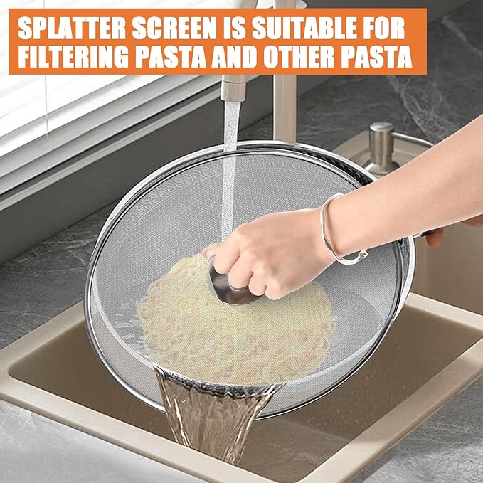 3-Pack Splatter Screens for Frying Pan - Stainless Steel Grease Splatter Guard with Foldable Knob, Ultra-Fine Mesh, Rust-Free (10", 11.5", 13") - No Oil Mess, No Burns