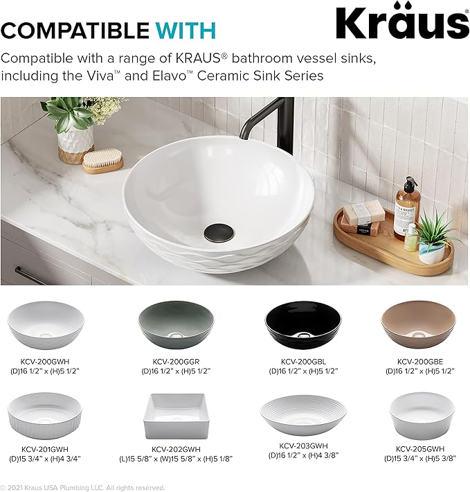 KRAUS Bathroom Sink Pop-Up Drain Assembly in Oil Rubbed Bronze for Vessel Sinks and Sinks without Overflow, with Extended Thread for Thicker Countertops,PU-L10ORB