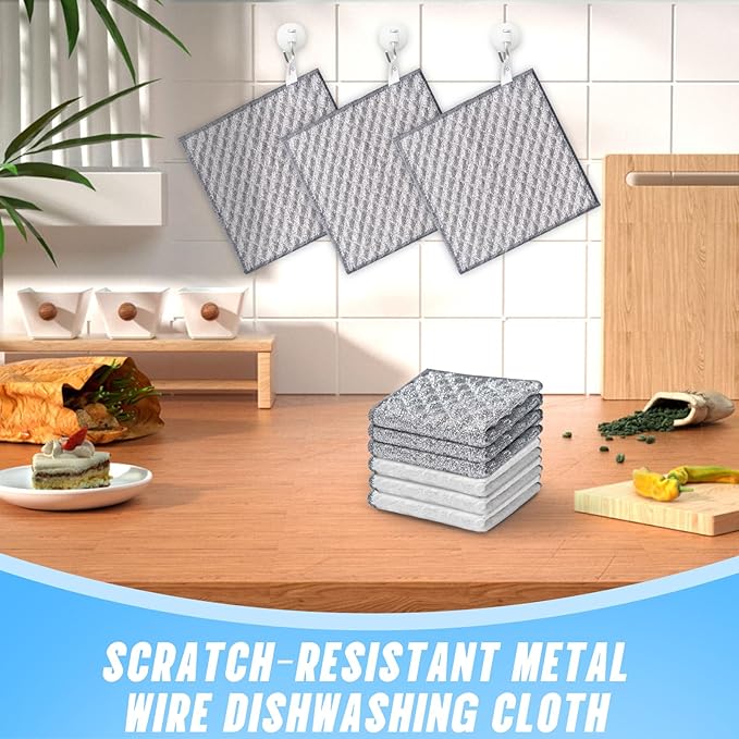 20PCS Four-Layer Non-Scratch Multipurpose Steel Wire Dishcloths - Reusable Quick-Dry Odor-Free Scrub Cloths for Dishes, Kitchen Cleaning Cloths for Cookware, Sinks, Stove Tops(7.87X7.87)