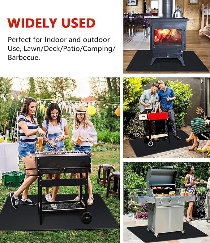 Protebox 48 x 30 inch Under Grill Mats for Outdoor Grill, Double-Sided Fireproof Deck and Patio Protector Mat, Waterproof Oil-Proof BBQ Floor Pad Indoor Fire Pit Fireplace Mat (0.9mm)