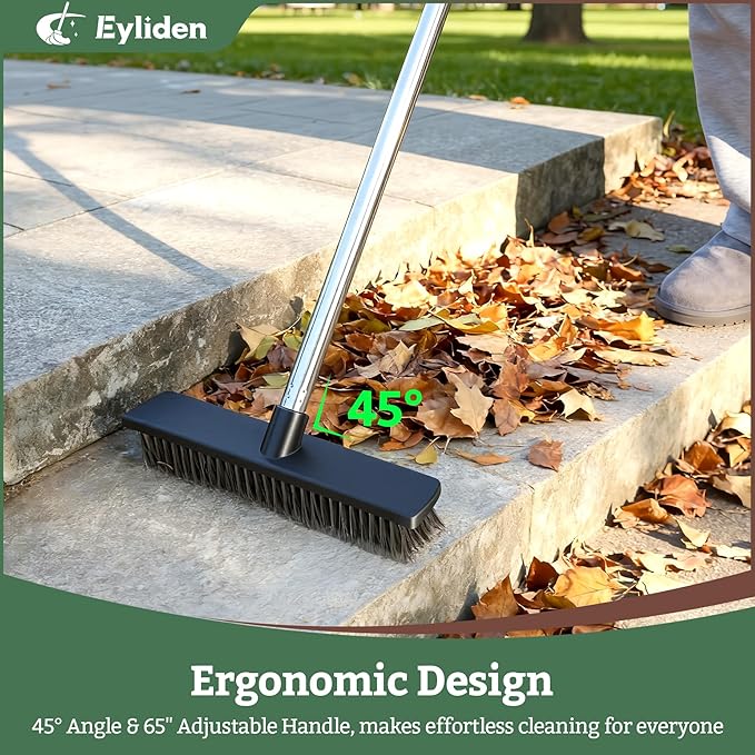 Eyliden Push Broom, Heavy Duty Moss Wire Scrub Brush with Stainless Steel Bristles, 65" Long Handle, Scrubber Brush for Deck, Floor, Concrete, Roof, Patio, Pool Outdoor Cleaning