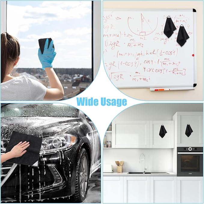 4 Pack Magnetic Cleaning Cloth Microfiber Dry Erase Eraser Board Cleaner Washable Whiteboard Cleaning Cloth Erasers for Blackboards Chalkboards Glassboards Home Office Black 9.5'' x 9.5''