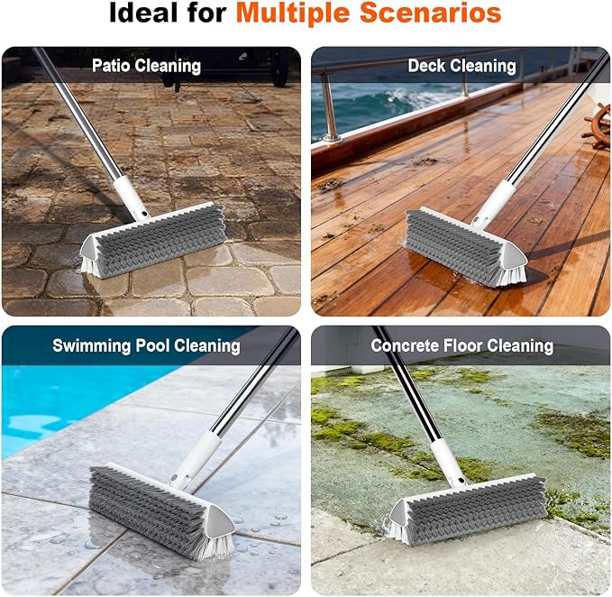 Grout Brush with Long Handle, Heavy-Duty Tile and Shower Floor Scrub Brush Stiff, Professional Grout Cleaner for Bathroom, Kitchen, Floor, Tile Brush Concrete Surfaces