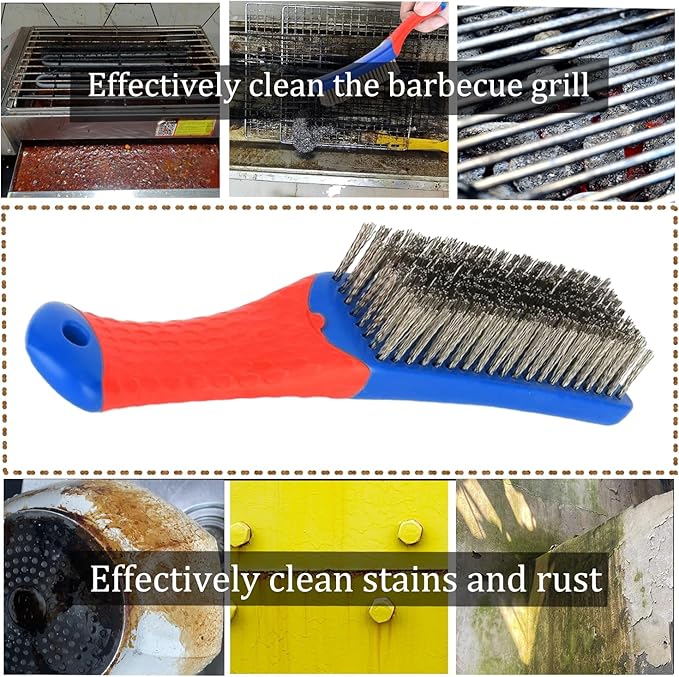 Ouliget Outdoor Grill Cleaning Wire Brush,BBQ Cleaner Accessories Stainless Steel Brush,Small Scratch Brush for Rust Removal, Paint Scrubbing, Cleaning Kitchen Supplies,2 Pieces