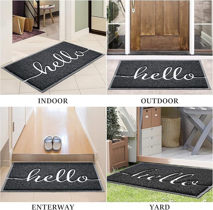 Door Mat (30"x17.5",Black), Welcome Mat Low Profile Front Doormat Floor Mat Non Slip Rugs for Entryway, Patio, High Traffic Areas