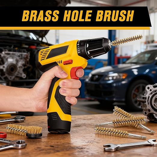 16 Pcs Wire Brush Set for Drills, Stainless Steel and Brass Bore Cleaning Brushes with 1/4" Hex Shank, Compatible with Power Drills, Grinders, and Impact Drivers (8-25mm)