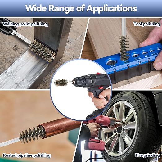 12 Pcs Stainless Steel Bore Brush, Wire Brush for Drill Set with 1/4 Inch Hex Shank, Abrasive Wire Bore Brush for Power Drill, Rust Polish and Tube Cleaning (8,10,13,16mm)