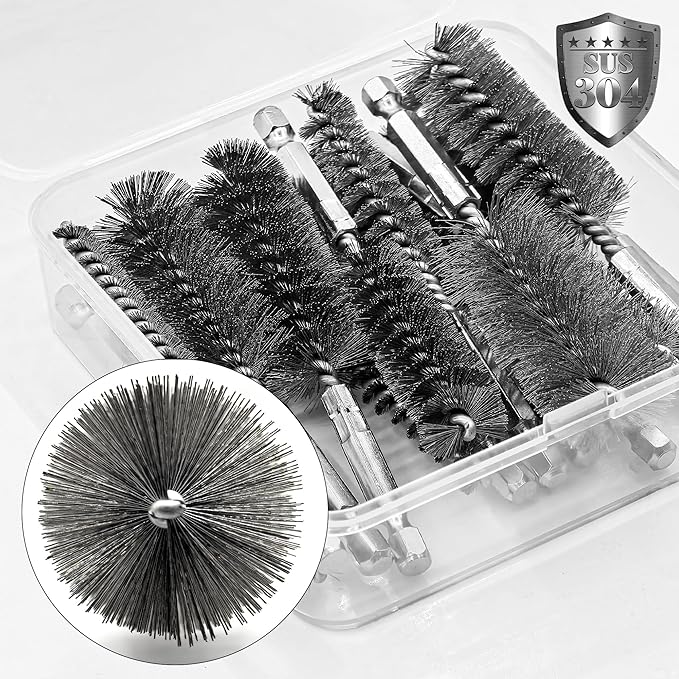 16-Piece Bore Brush Set - 304 Stainless Steel Drill Wire Bore Cleaning Brushes - 1/4" Hex Shank for Power Drills, Impact Drivers, Grinders (8/10/12/15/17/19/22/25mm)