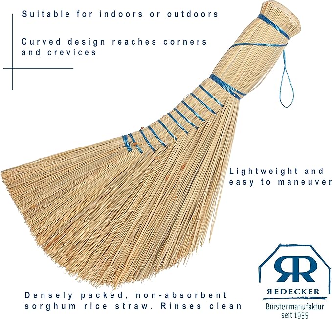 REDECKER Whisk Brush, Dutch-Style, Set of 2, 12-1/2 inches, Sturdy Hand Brush for Indoor and Outdoor Use, Stiff Bristle Design Easily Cleans Floor and Car Mats - Whisk Brushes - Stiff Whisk Broom