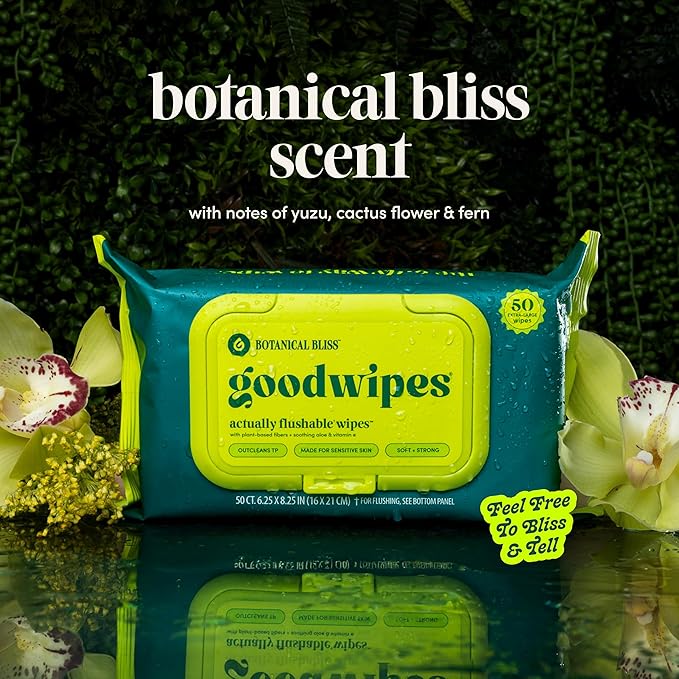 goodwipes Flushable Wipes Bulk Pack, Botanical Bliss Adult Wet Wipes for Women & Men, Sewer & Septic Safe, Toilet & Bathroom Essentials, Extra Large, 418 Count (8 Packs and 1 Travel Pack)