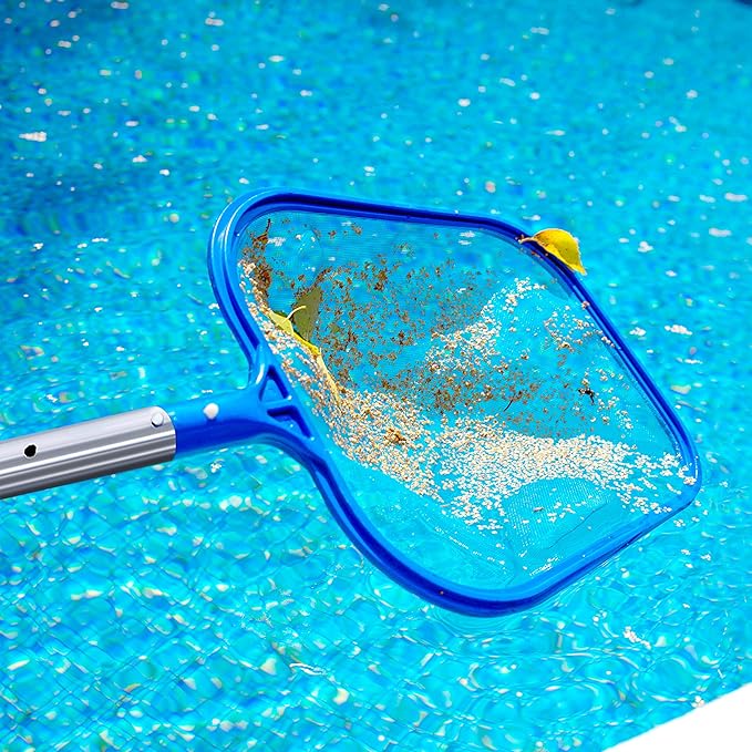 Pool Skimmer - Pool Skimmer Net Flat Screen Head, Skimmer Net with Fine Mesh Net for Cleaning Leaf of Swimming Pools, Blue