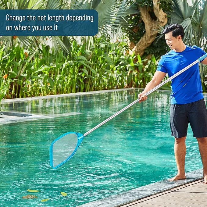 U.S. Pool Supply Pool and Spa Skimmer Net with Pole, Handheld Fine Mesh Pool Skimmer Net - Hand Held Spa, Hot Tub, Pond Cleaning - Step-Up 32" to 5 Feet Long, Leaf Netting, Scoop Skim Leaves & Debris