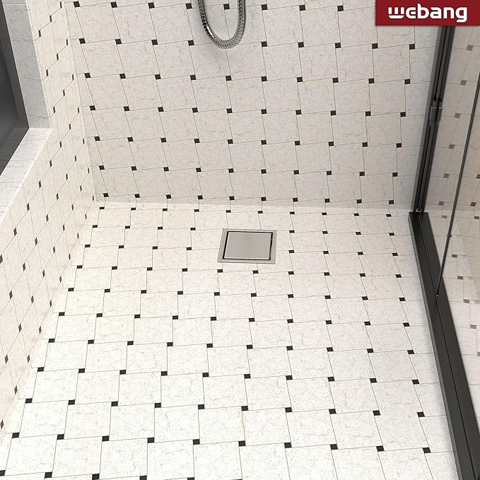 WEBANG 4 Inch Square Shower Drain Nickel Floor Drain with Flange Reversible 2-in-1 Cover Tile Insert Grate Removable SUS304 Stainless Steel CUPC Certified Brushed Nickel
