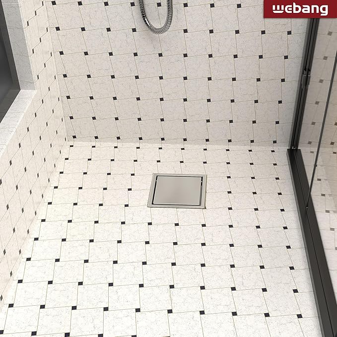 WEBANG 6 Inch Square Shower Drain Nickel Floor Drain with Flange Reversible 2-in-1 Cover Tile Insert Grate Removable SUS304 Stainless Steel CUPC Certified Brushed Nickel