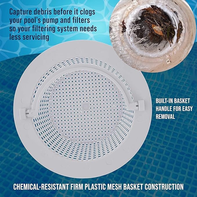 U.S. Pool Supply Above Ground Pool Thru-Wall Skimmer Baskets with Handles, 2 Pack - (See Size) Swimming Pool Replacement Baskets - Standard Small Thru-Wall Size - Skim Remove Debris, Cleanout Leaves