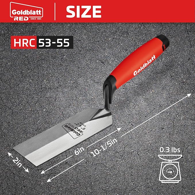 Goldblatt RED Margin Trowel, 6" x 2" Upgraded Ground Blade, Professional Masonry Tools, Heavy Duty One-Piece Forging, Durable High Carbon Steel, Soft Handle, for Spreading Mortar, Trimming Corners