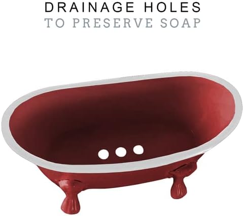 Rustic Enamel 1 Piece 5.5" Metal Clawfoot Mini Bathtub Soap Dish Mini Bath Tub Decoration Clawfoot Tub Soap Caddy Collection (Berry)