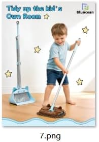 28'' Kids Mini Broom with Dustpan & Mop Set - Toddler Cleaning Toy, Toddler Household Helper, Parent-Child Interactive Play Cleaning Tool, Cute Cartoon Design, Small Safe Corner Broom (Blue Bubble)