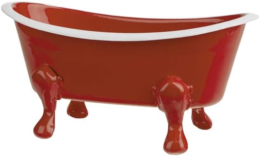 Rustic Enamel 1 Piece 5.5" Metal Clawfoot Mini Bathtub Soap Dish Mini Bath Tub Decoration Clawfoot Tub Soap Caddy Collection (Berry)
