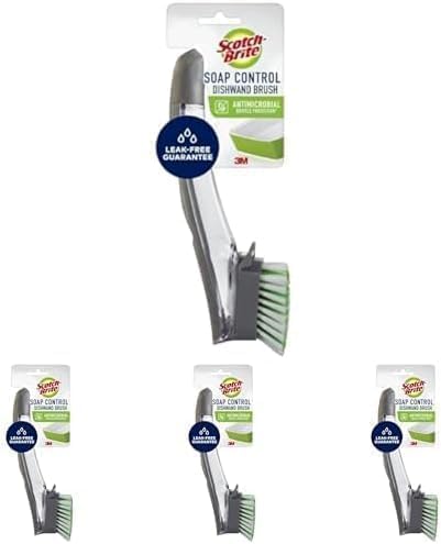 Scotch-Brite Odor Resist Soap Control Dishwand Brush, Non-Scratch Cleaning Brush with Scraper, Stands Upright (Pack of 4)