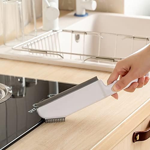 Multifunctional Cleaning Brush 2 Pcs Silicone Cleaning Brush Small Crevice Brush Scraper Brush Cleaner Kitchen Sink Squeegee Bathroom Countertop Floor Window Mirror Bathtub (White)