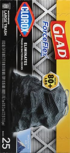 Glad Large 30 Gallon Trash Bags, Clorox Mountain Air Heavy Duty Garbage Bags, Forceflex with Drawstring, 25 Count (Packaging May Vary) (Pack of 6)