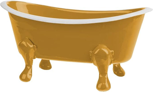 Rustic Enamel 1 Piece 5.5" Metal Clawfoot Mini Bathtub Soap Dish Mini Bath Tub Decoration Clawfoot Tub Soap Caddy Collection (Mustard)