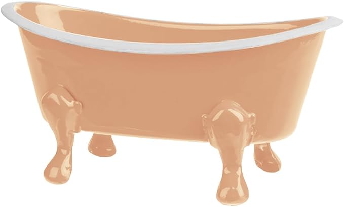 Rustic Enamel 1 Piece 5.5" Metal Clawfoot Mini Bathtub Soap Dish Mini Bath Tub Decoration Clawfoot Tub Soap Caddy Collection (Peach)