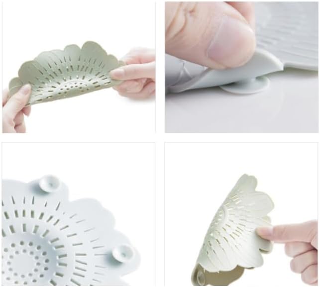 4 PCS Flower Shape Hair Catcher Silicone Hair Stopper Shower Drain Covers with Suction Cup Mesh for Bathroom Bath Tub Bathtub Kitchen Sink Laundry Kitchen Drains