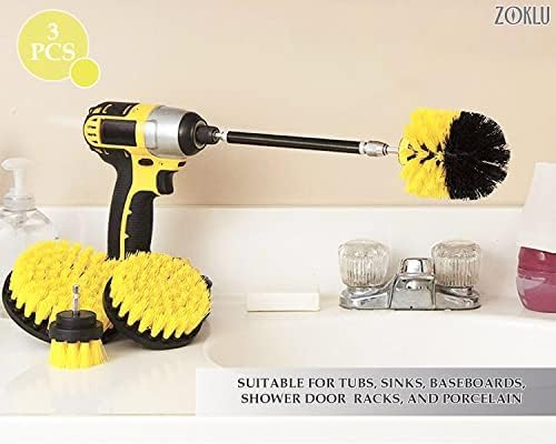 3 Pcs Drill Brush Attachments for Cleaning - Drill Brush Scrubber Set with Nylon Bristles, 2/3.5/4 in Heads, 1/4" Hex Shaft - Versatile for Bathroom Tile, Car Wheels, Garage Floors & Deep Grout Lines