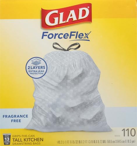 Glad ForceFlex Tall Kitchen Drawstring Trash Bags,13 Gal,Fragrance Free,110 Ct (Package May Vary),(Pack of 3)
