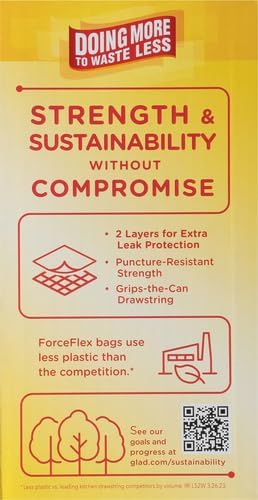 Glad ForceFlex Tall Kitchen Drawstring Trash Bags,13 Gal,Fragrance Free,110 Ct (Package May Vary),(Pack of 3)