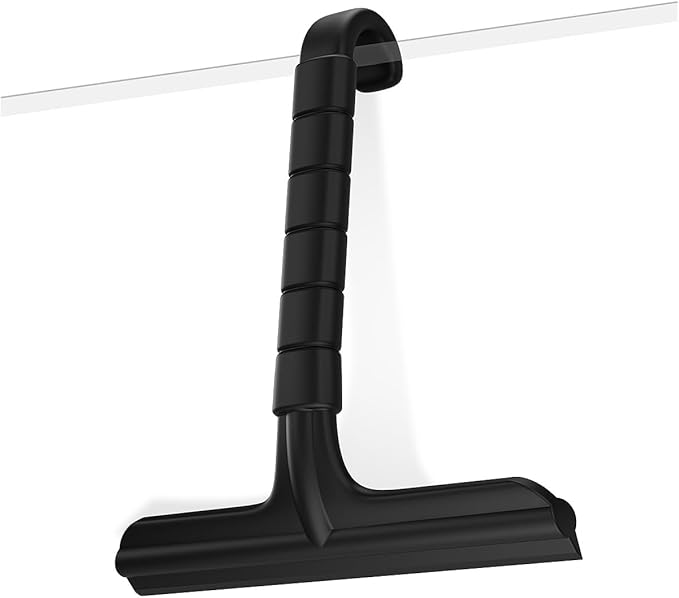 Silicone Shower Squeegee with Hook,Dual-Sided Design with Scraper & Scrub Surface, Shower Squeegee for Glass Doors (Dark)