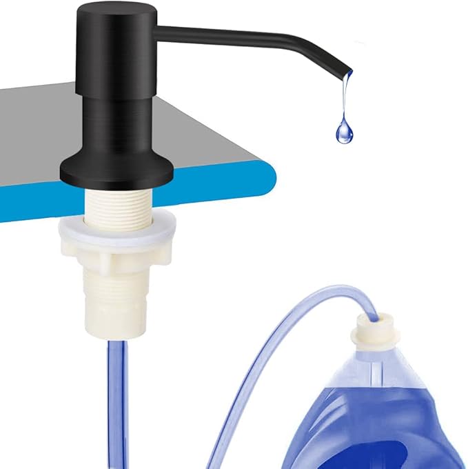 OHiHi Dish Soap Dispenser for Kitchen Sink, Countertop Sink Soap Dispenser Water Pump with 47” No-Spill Extension Tube Kit Design for Kitchen Bathroom, Easy to Press, No More Refills （Black）
