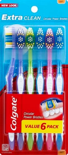 Colgate Extra Clean Toothbrush, Soft Toothbrush for Adults, 6 Count (Pack of 2)