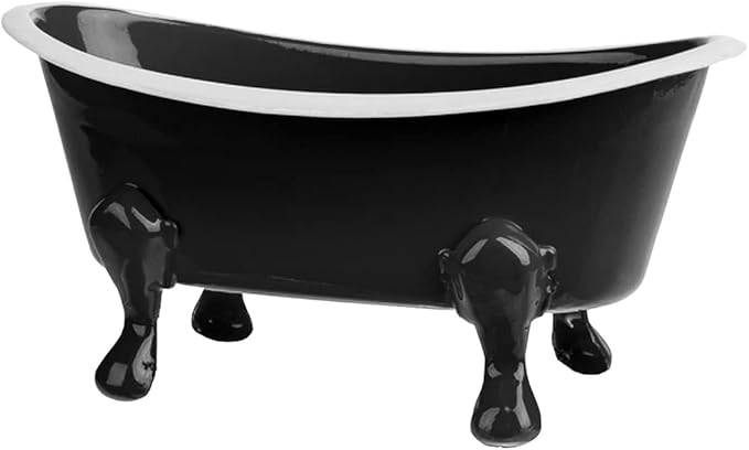 Rustic Enamel 1 Piece 5.5" Metal Clawfoot Mini Bathtub Soap Dish Mini Bath Tub Decoration Clawfoot Tub Soap Caddy Collection (Black)