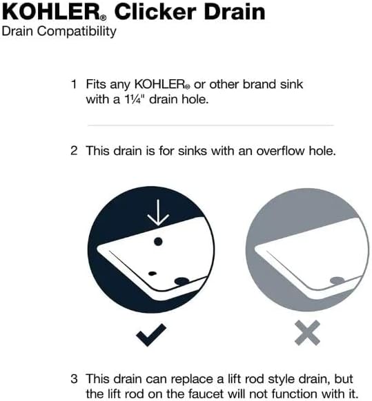 Kohler RH1274364-CP Clicker Drain with Overflow in Polished Chrome