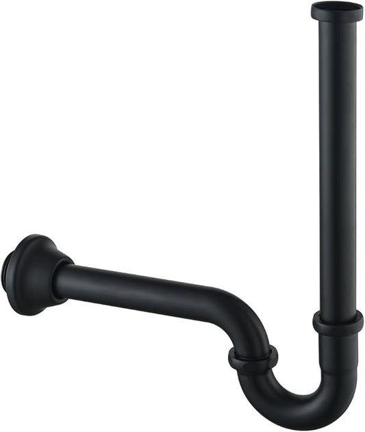 Brass P Trap U-Shape 1 1/4 inch Sink Drain Pipe with Slip Joint Extension Tub,12 inch Vertical Pipe length Adjustable Height Sink Waste Trap Drain Kit Matte Black,SE83555MB-L