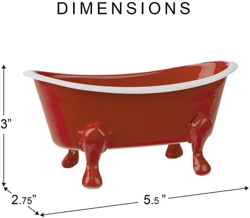 Rustic Enamel 1 Piece 5.5" Metal Clawfoot Mini Bathtub Soap Dish Mini Bath Tub Decoration Clawfoot Tub Soap Caddy Collection (Berry)