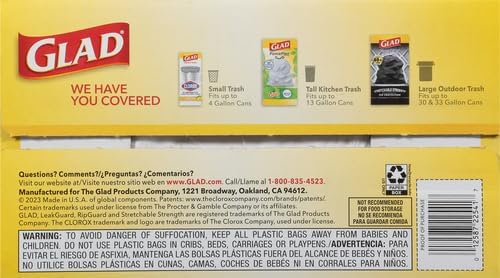 Glad ForceFlex Tall Kitchen Drawstring Trash Bags,13 Gal,Fragrance Free,110 Ct (Package May Vary),(Pack of 3)