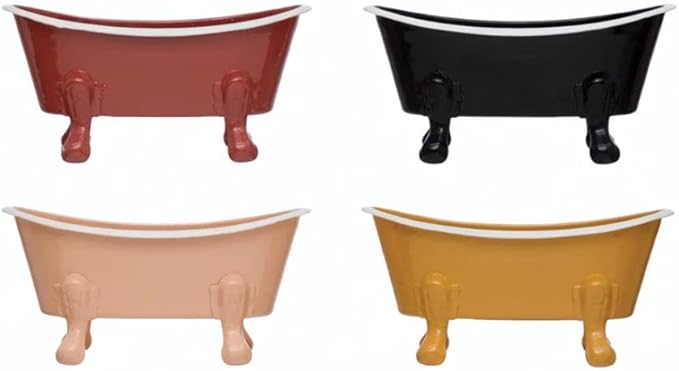 Rustic Enamel 1 Piece 5.5" Metal Clawfoot Mini Bathtub Soap Dish Mini Bath Tub Decoration Clawfoot Tub Soap Caddy Collection (Berry)