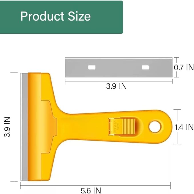 Razor Blade Scraper, 4" Scraper Tool with 10 Extra Replacement Metal Blades, Razor Scraper Remover for Cleaning Paint, Caulk, Adhesive, Label, Decal, Sticker from Window, Glass, Tile, Floor, Stove Top