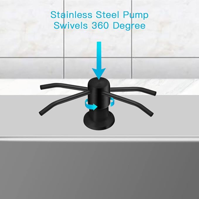 OHiHi Dish Soap Dispenser for Kitchen Sink, Countertop Sink Soap Dispenser Water Pump with 47” No-Spill Extension Tube Kit Design for Kitchen Bathroom, Easy to Press, No More Refills （Black）