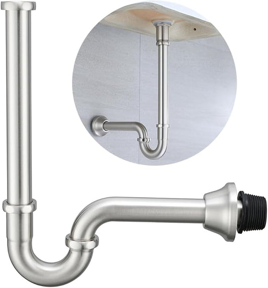 Brass P Trap U-Shape 1 1/4 inch Sink Drain Pipe with Slip Joint Extension Tub,12 inch Vertical Pipe length Adjustable Height Sink Waste Trap Drain Kit,Brushed Nickel,SE83555BN-L