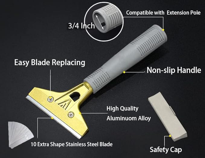 4" Wide Extendable Razor Blade Sticker/Paint Scraper Remover for Window Glass Windshield Tile Granite Wall Cleaning Hand Tool, Gum Cleaning, Stove Cleaner, SCRP-A