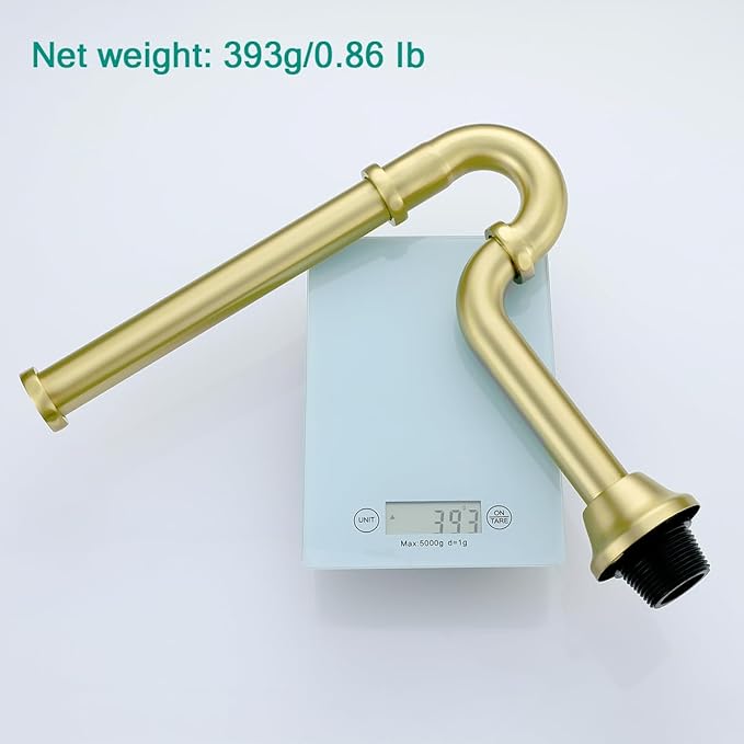 Brass P Trap U-Shape 11/4 inch Sink Drain Pipe with Slip Joint Extension Tub,12 inch Vertical Pipe length Adjustable Height Sink Waste Trap Drain Kit,Brushed Gold,SE83555BG-L