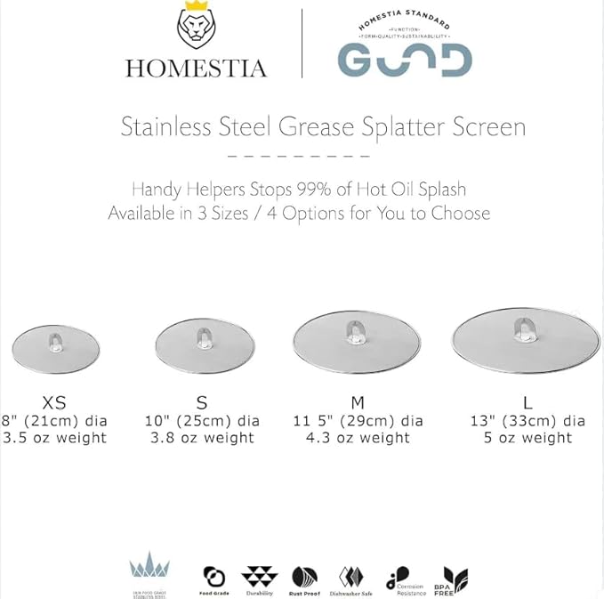 Homestia Splatter Screen for Kitchen, Stainless Steel Fine Mesh Splatter Screen for Frying Pan, 8" Grease Splatter Guard with Fold Flat Knob