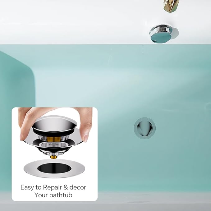 Universal Pop-Up Bathtub Stopper with Clog-Proof Strainer, Bath Drain Plug (Fits 1.4-1.6 Inch Drains)