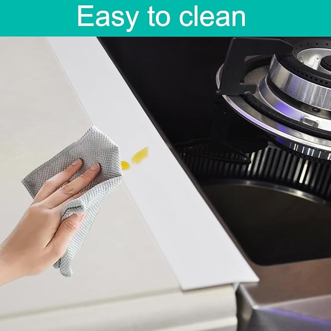 Stove Counter Gap Cover, Kitchen Silicone Oven Gap Filler – 25 Inches Countertop Strips Gap Guard, Easy to Clean (White)